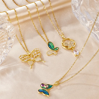 Elegant Streetwear Butterfly Stainless Steel Plating Inlay Zircon 18k Gold Plated Pendant Necklace