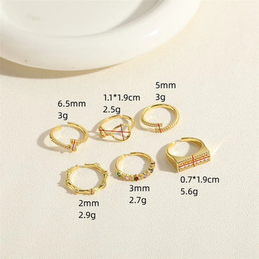 Elegant Streetwear Commute Geometric Copper Plating Inlay Zircon 14k Gold Plated Open Rings