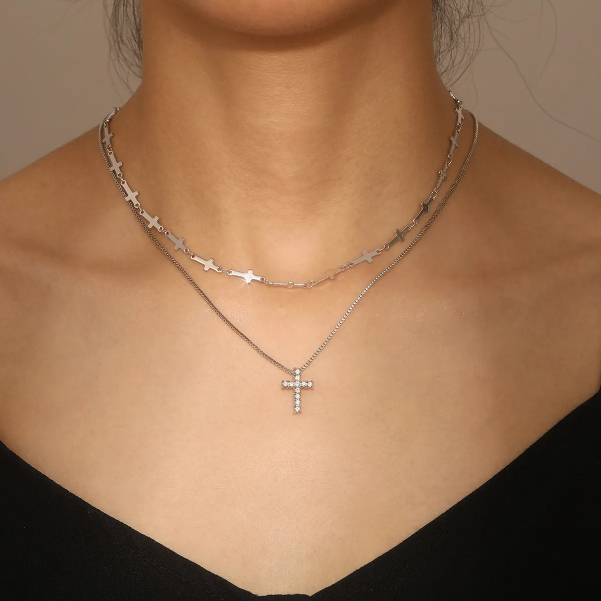 Elegant Streetwear Cross Alloy Zinc Alloy Wholesale Layered Necklaces