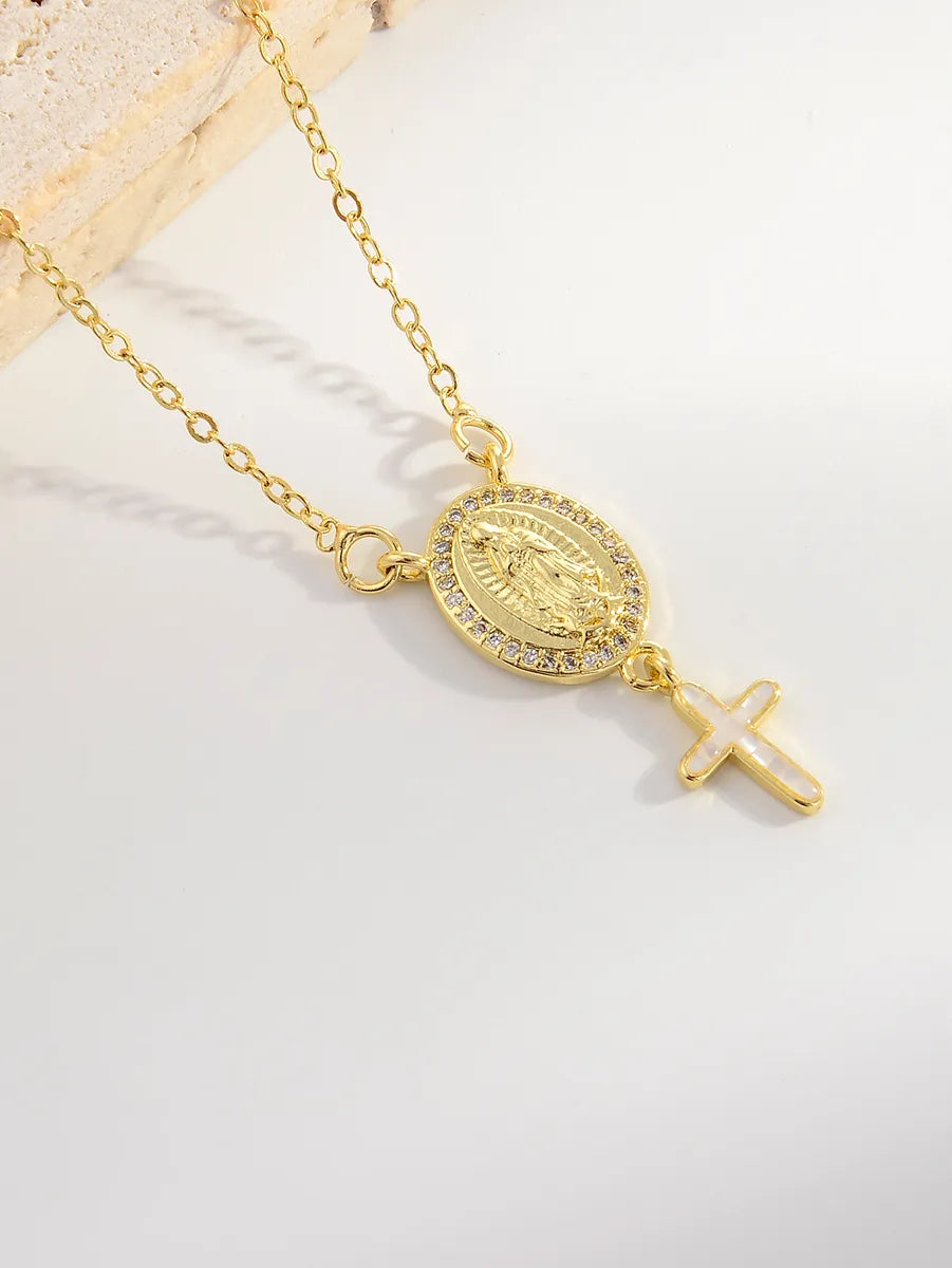 Elegant Streetwear Cross Copper 18k Gold Plated Zircon Pendant Necklace In Bulk