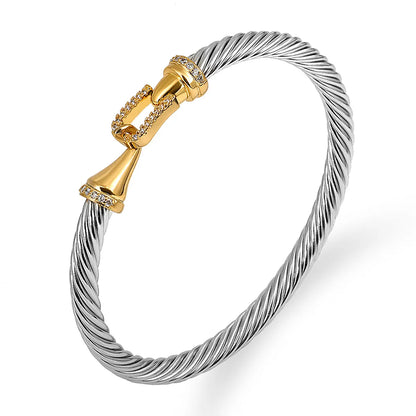 Elegant Curve Stainless Steel Plating Twisted Cable Bracelet