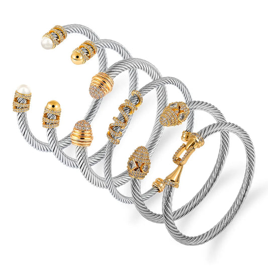 Elegant Curve Stainless Steel Plating Twisted Cable Bracelet