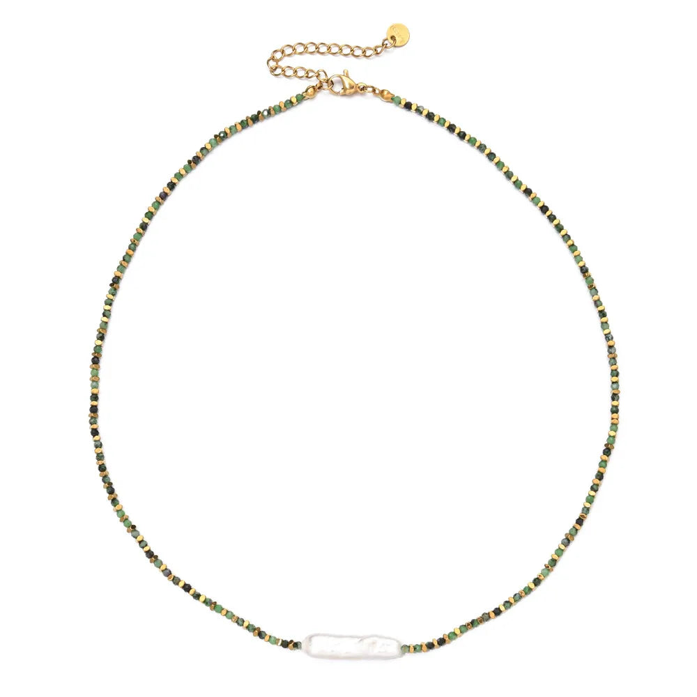 Elegant Streetwear Geometric 304 Stainless Steel Freshwater Pearl Tourmaline Necklace In Bulk