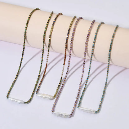 Elegant Streetwear Geometric 304 Stainless Steel Freshwater Pearl Tourmaline Necklace In Bulk