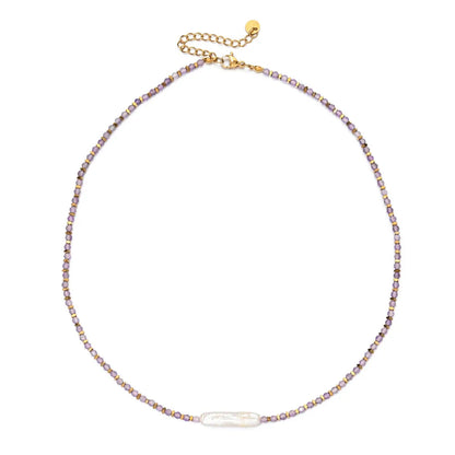 Elegant Streetwear Geometric 304 Stainless Steel Freshwater Pearl Tourmaline Necklace In Bulk