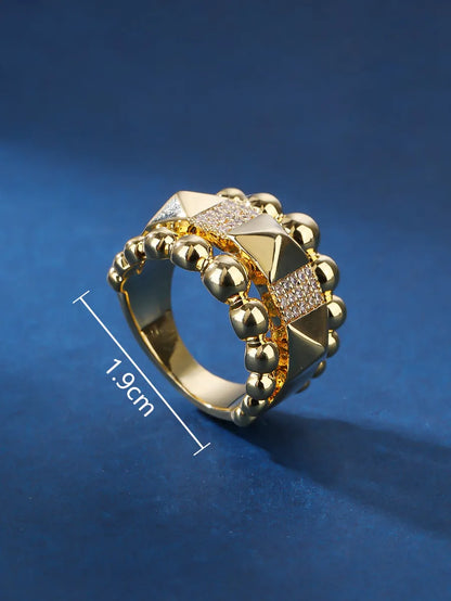 Elegant Streetwear Geometric Copper Plating Inlay Zircon Gold Plated Rings