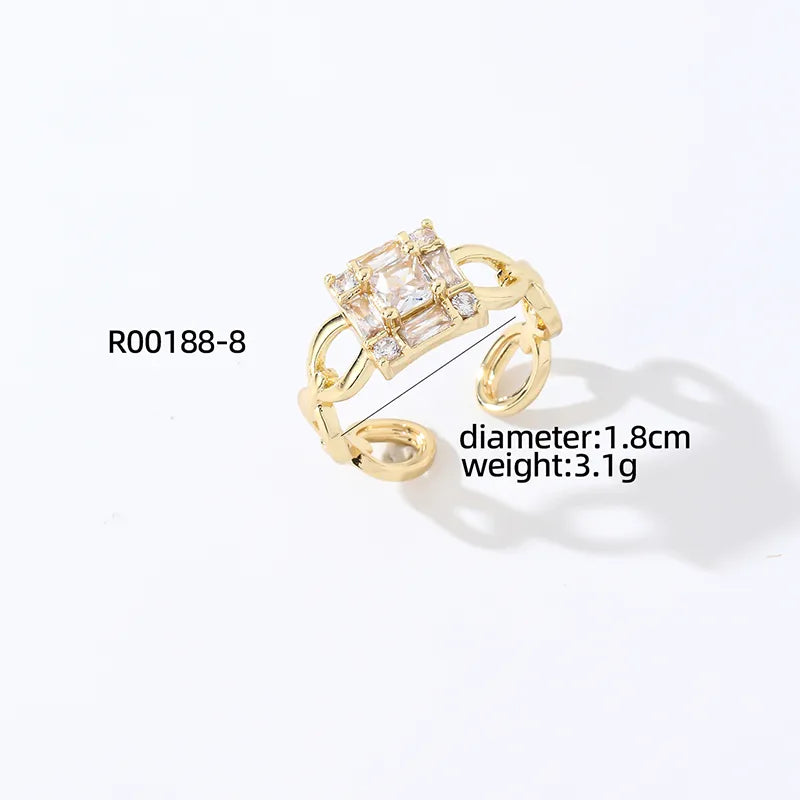 Copper K Gold Plated Elegant Streetwear Plating Inlay Geometric Zircon Open Rings