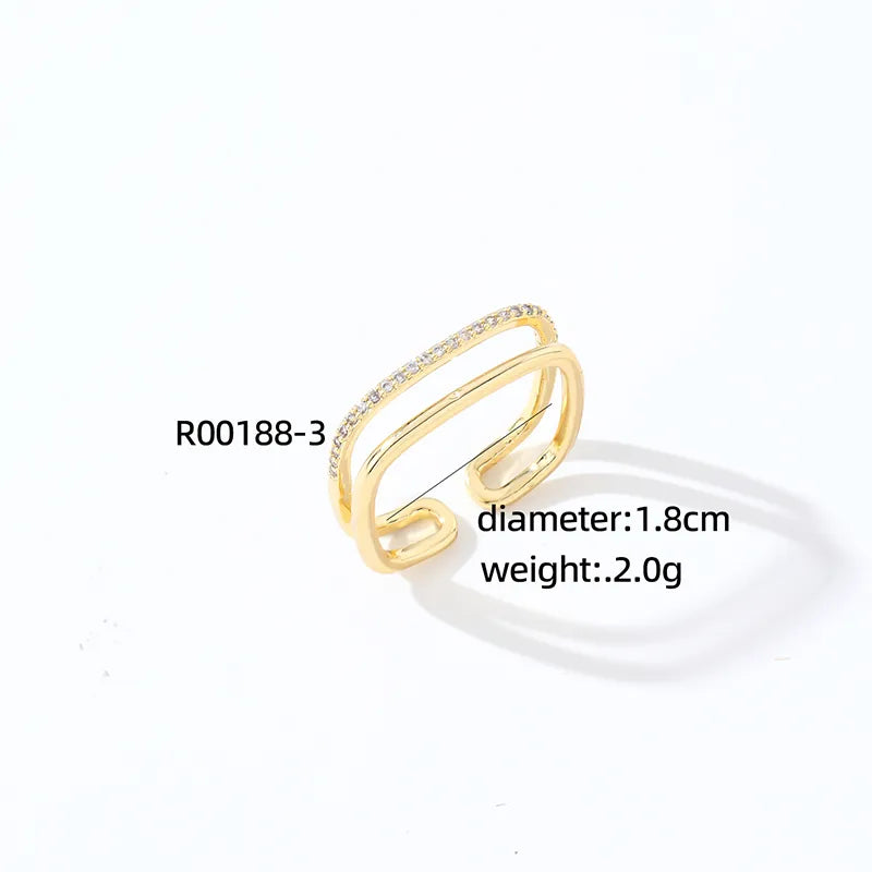 Copper K Gold Plated Elegant Streetwear Plating Inlay Geometric Zircon Open Rings