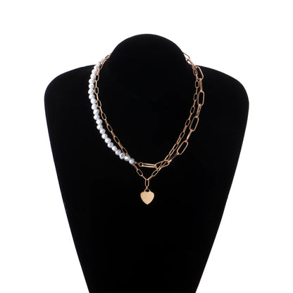 Elegant Streetwear Heart Shape Artificial Pearl Alloy Women's Double Layer Necklaces