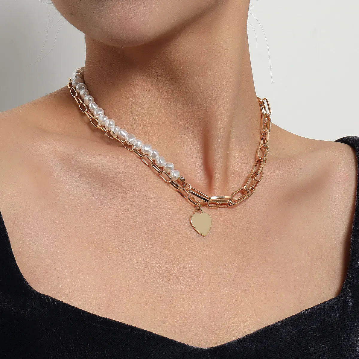 Elegant Streetwear Heart Shape Artificial Pearl Alloy Women's Double Layer Necklaces