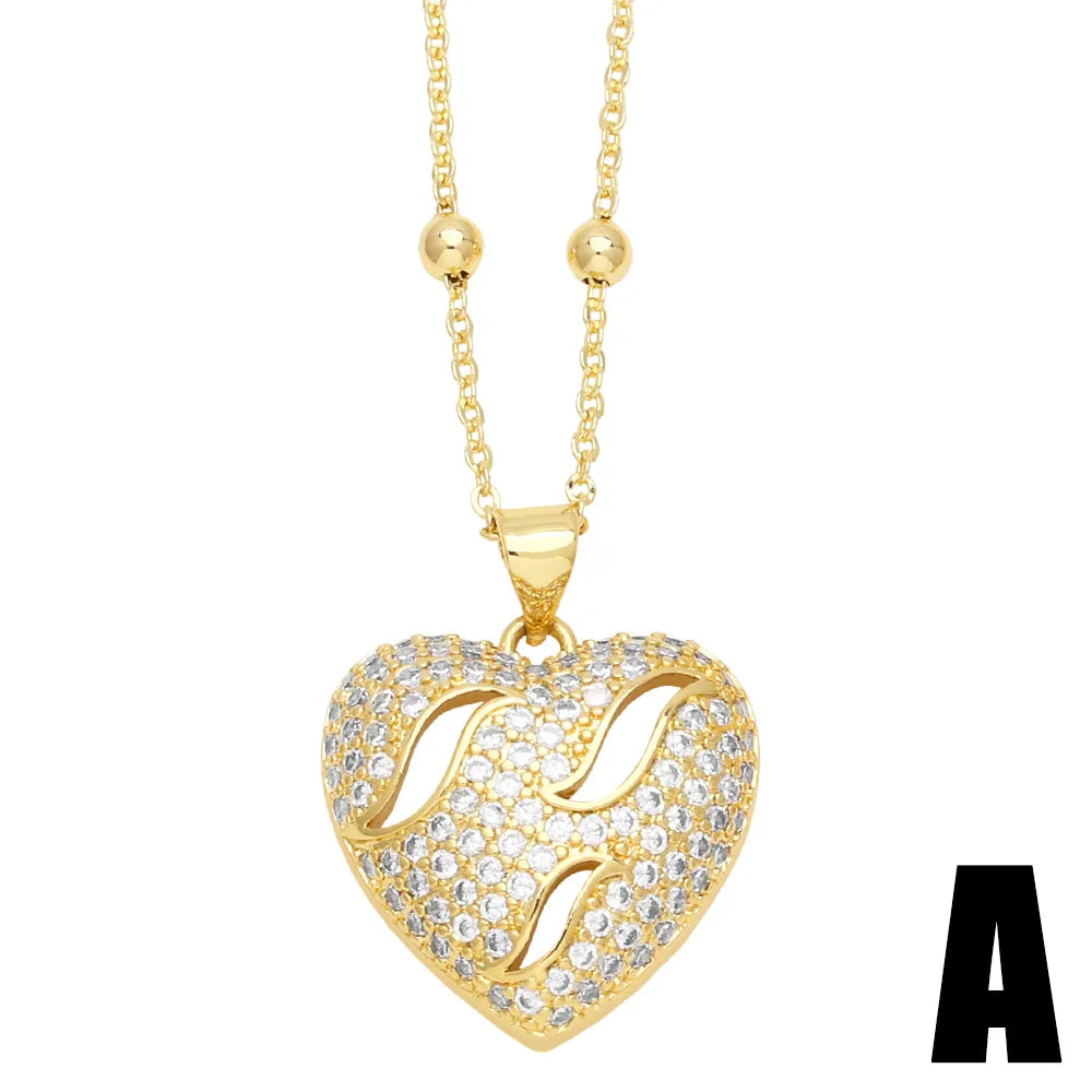 Elegant Streetwear Heart Shape Copper 18k Gold Plated Zircon Pendant Necklace In Bulk