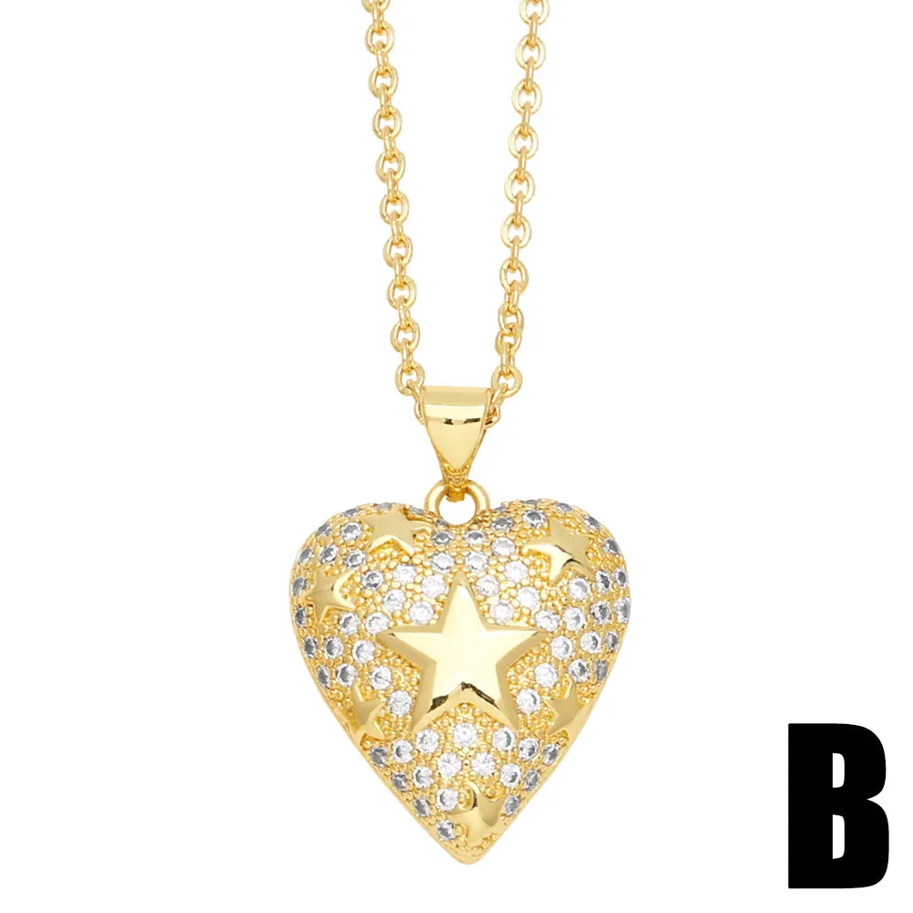 Elegant Streetwear Heart Shape Copper 18k Gold Plated Zircon Pendant Necklace In Bulk