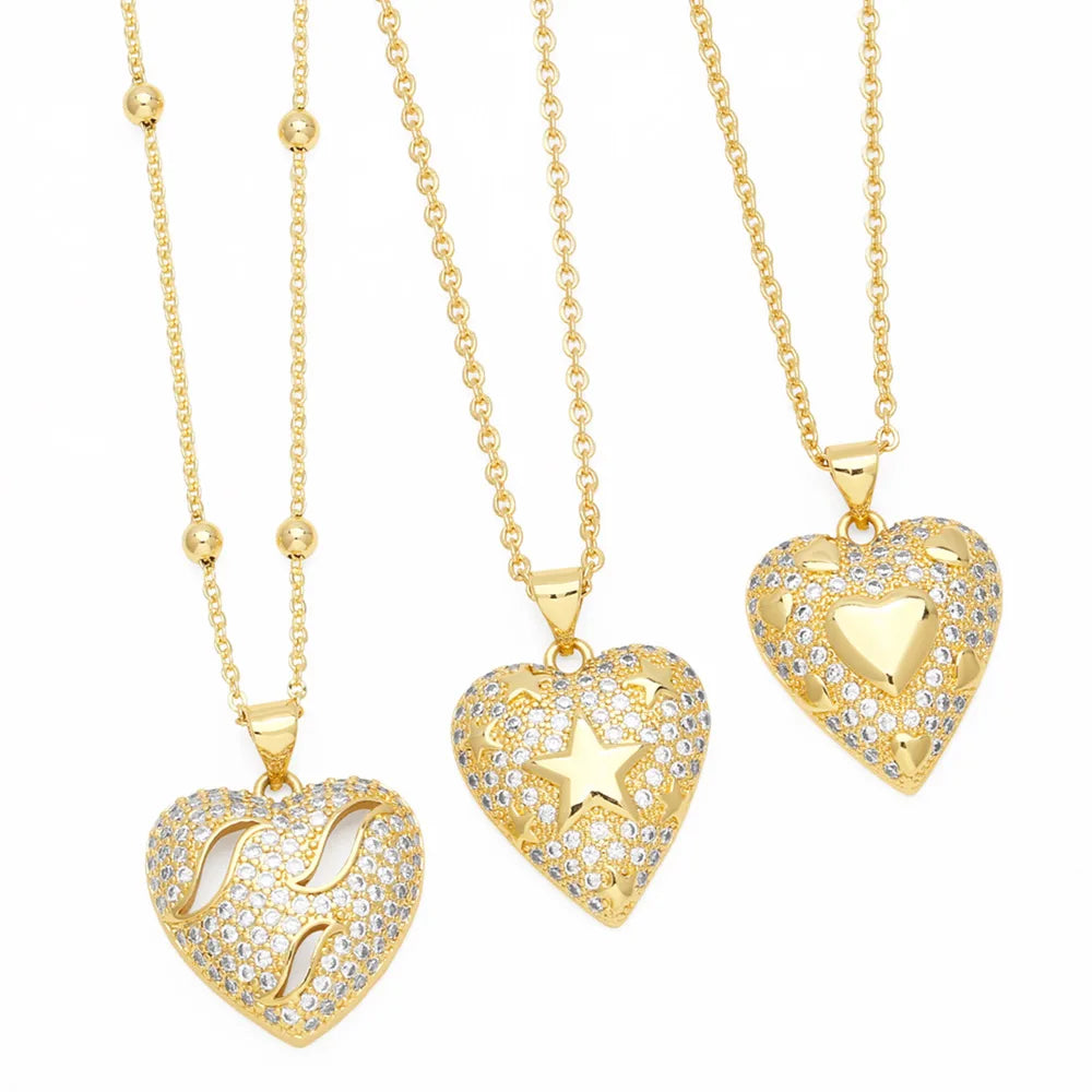 Elegant Streetwear Heart Shape Copper 18k Gold Plated Zircon Pendant Necklace In Bulk