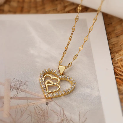 Elegant Streetwear Heart Shape Copper 18k Gold Plated Zircon Pendant Necklace In Bulk