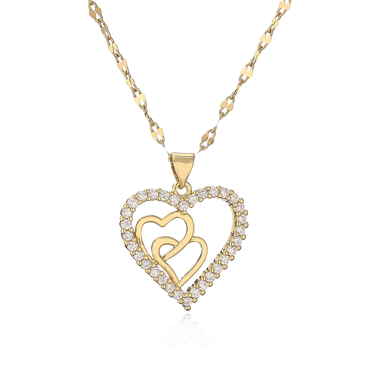 Elegant Streetwear Heart Shape Copper 18k Gold Plated Zircon Pendant Necklace In Bulk