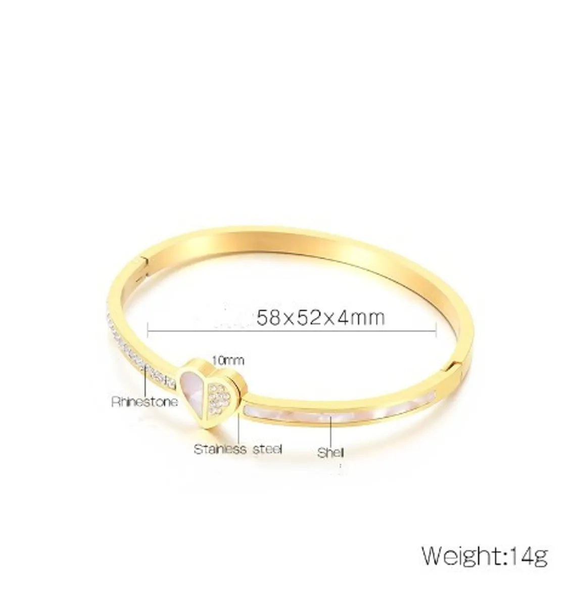 Elegant Streetwear Heart Shape Stainless Steel Inlay Zircon Bangle