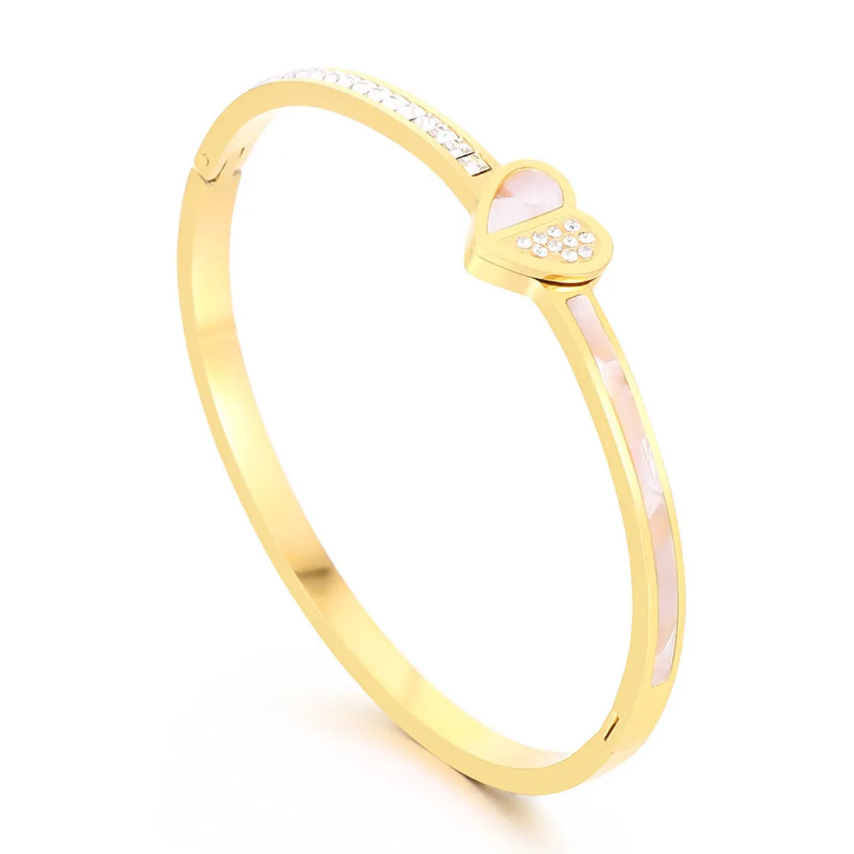 Elegant Streetwear Heart Shape Stainless Steel Inlay Zircon Bangle