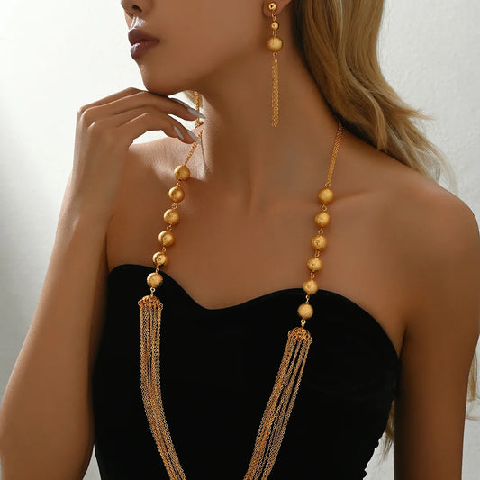 Elegant Streetwear Round Tassel Iron Imitation Gold  Women'S Earrings Necklace Jewelry Set