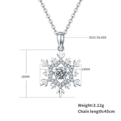 Elegant Streetwear Snowflake Sterling Silver Gra Plating Inlay Moissanite Rhodium Plated Pendant Necklace