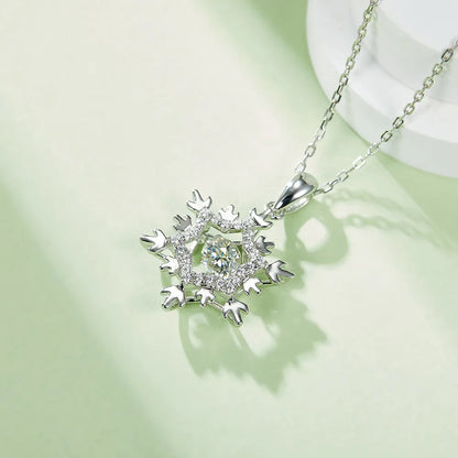 Elegant Streetwear Snowflake Sterling Silver Gra Plating Inlay Moissanite Rhodium Plated Pendant Necklace