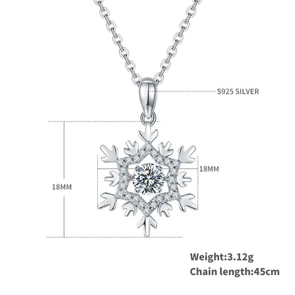 Elegant Streetwear Snowflake Sterling Silver Gra Plating Inlay Moissanite Rhodium Plated Pendant Necklace