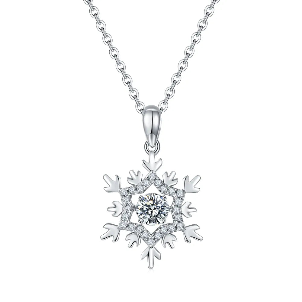 Elegant Streetwear Snowflake Sterling Silver Gra Plating Inlay Moissanite Rhodium Plated Pendant Necklace