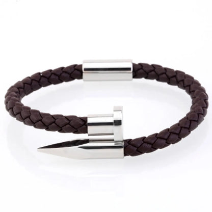 Elegant Streetwear Solid Color Leather Rope Titanium Steel Plating Men'S Cuff Bracelets