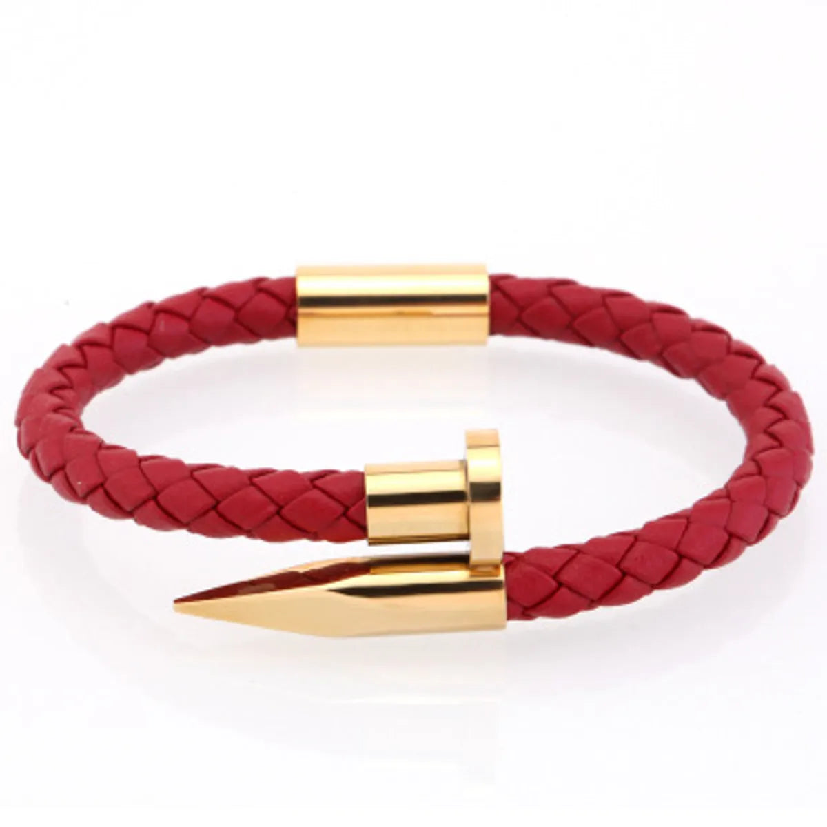 Elegant Streetwear Solid Color Leather Rope Titanium Steel Plating Men'S Cuff Bracelets