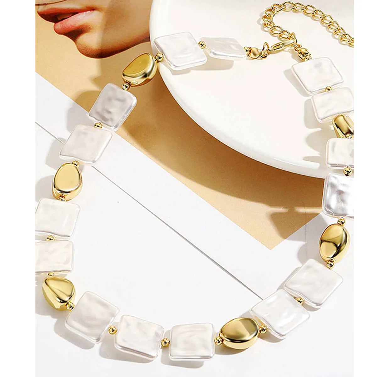 Elegant Streetwear Square Imitation Pearl Alloy Women'S Necklace