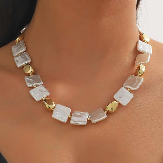 Elegant Streetwear Square Imitation Pearl Alloy Women'S Necklace