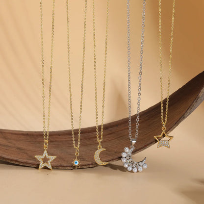 Elegant Sun Star Copper Plating Inlay Zircon 14k Gold Plated Necklace