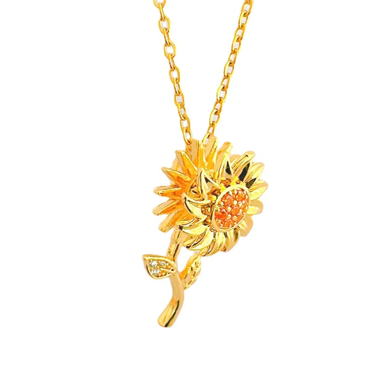 Elegant Sunflower Copper Plating Inlay Zircon 18k Gold Plated Pendant Necklace