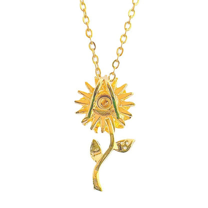 Elegant Sunflower Copper Plating Inlay Zircon 18k Gold Plated Pendant Necklace