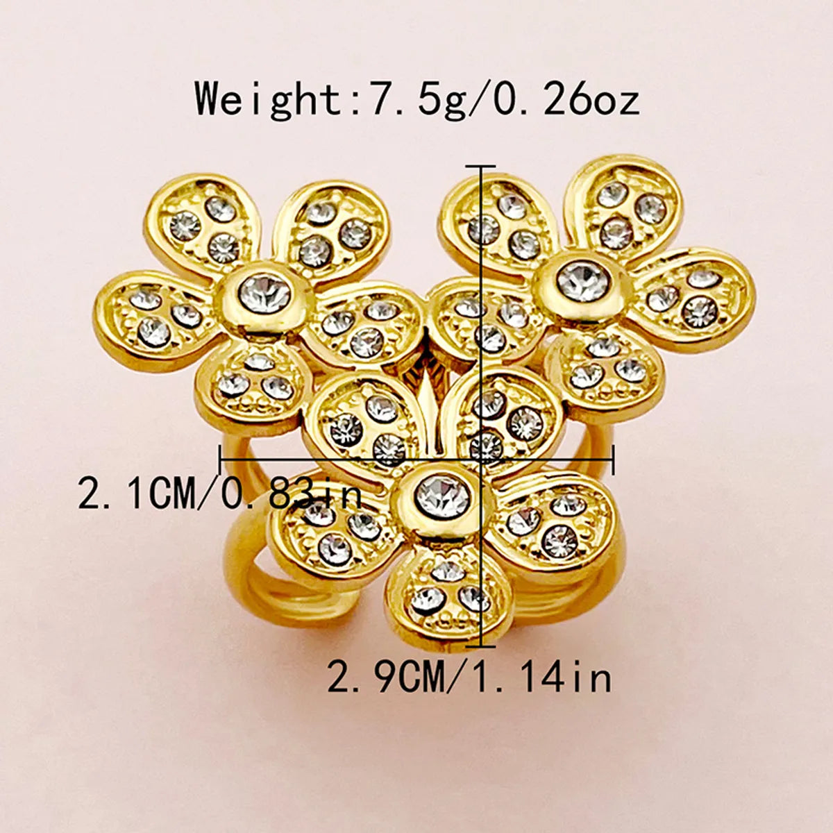 Elegant Sweet Artistic Flower Stainless Steel Plating Inlay Zircon Gold Plated Open Rings