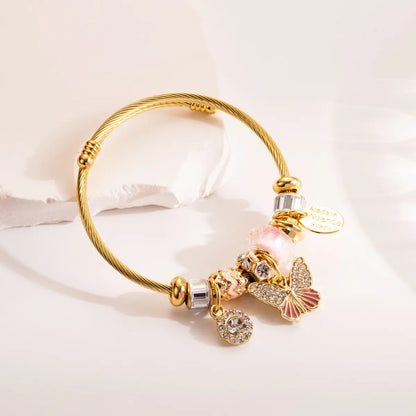 Elegant Sweet Butterfly Alloy Titanium Steel Plating Inlay Rhinestones Gold Plated Bangle