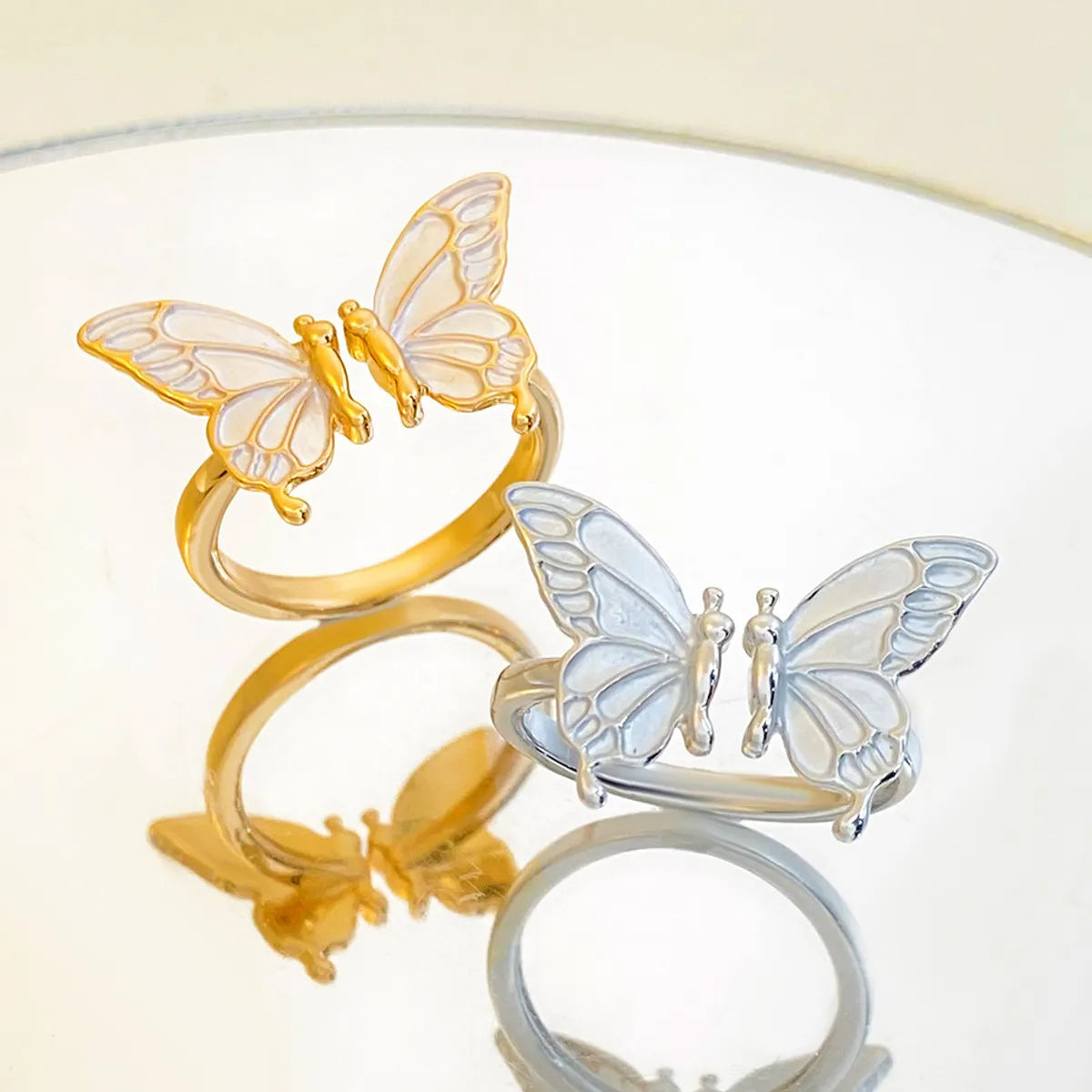 Elegant Sweet Butterfly Copper Enamel 14k Gold Plated Silver Plated Open Rings