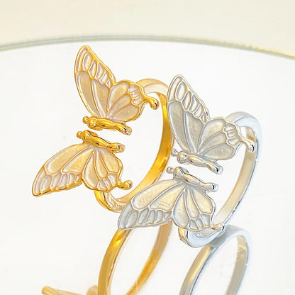 Elegant Sweet Butterfly Copper Enamel 14k Gold Plated Silver Plated Open Rings