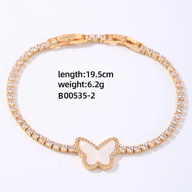 Copper K Gold Plated Rhodium Plated Elegant Sweet Plating Inlay Butterfly Zircon Bracelets