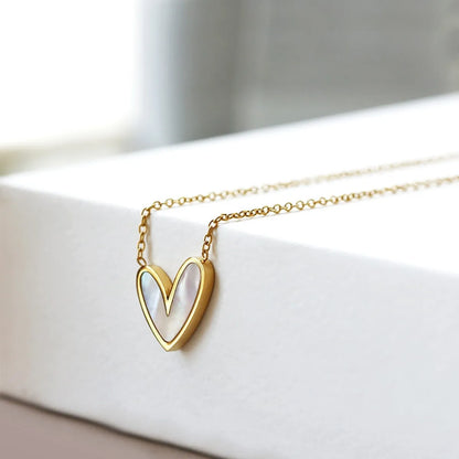 Elegant Sweet Classic Style Heart Shape Stainless Steel Plating Inlay Shell 18k Gold Plated Pendant Necklace