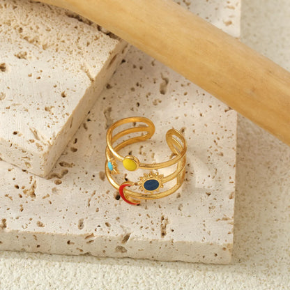 Elegant Sweet Commute Sun Star Moon 304 Stainless Steel 18K Gold Plated Open Rings In Bulk