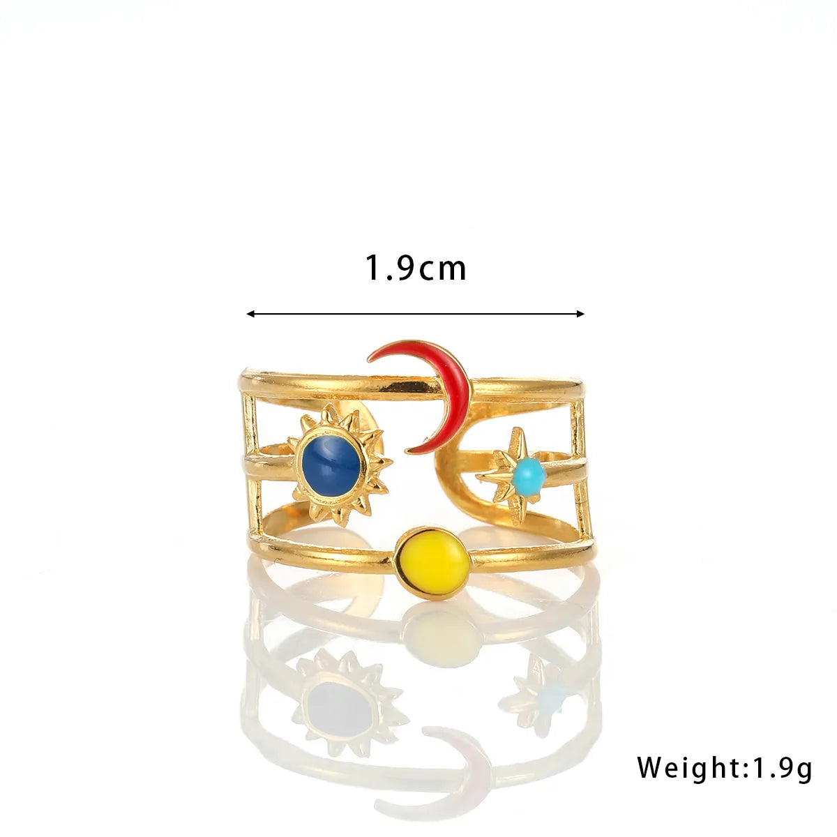 Elegant Sweet Commute Sun Star Moon 304 Stainless Steel 18K Gold Plated Open Rings In Bulk