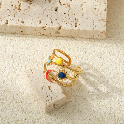 Elegant Sweet Commute Sun Star Moon 304 Stainless Steel 18K Gold Plated Open Rings In Bulk