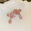 1 Pair Elegant Sweet Flower Inlay Metal Rhinestones Drop Earrings