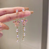 1 Pair Elegant Sweet Flower Inlay Metal Rhinestones Drop Earrings