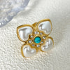 Elegant Sweet Flower Stainless Steel Plating Inlay Pearl Gold Plated Open Rings