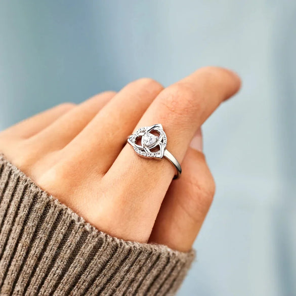 Elegant Sweet Geometric Sterling Silver Plating Inlay Zircon Rings