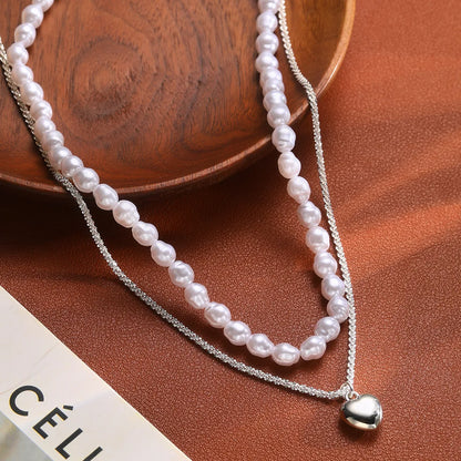 Elegant Sweet Heart Shape Alloy Beaded Unisex Double Layer Necklaces