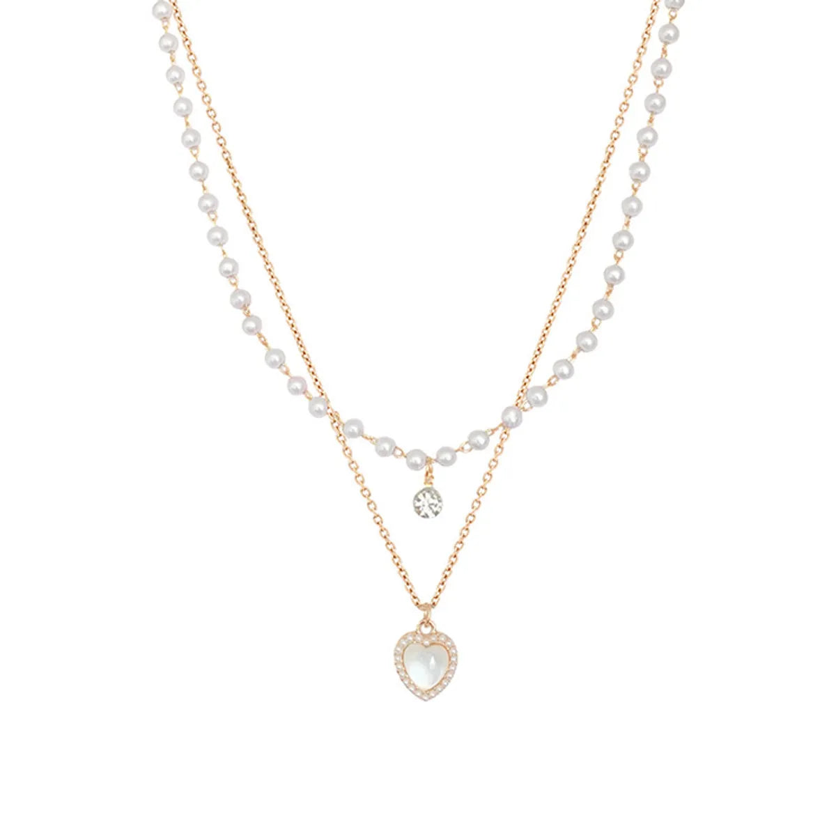 Elegant Sweet Heart Shape Alloy Plating Inlay Artificial Pearls Zircon Women's Layered Necklaces