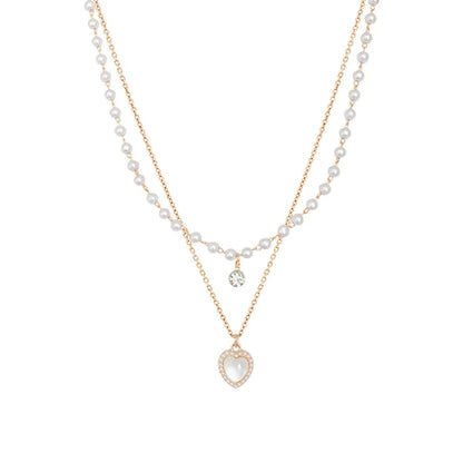 Elegant Sweet Heart Shape Alloy Plating Inlay Artificial Pearls Zircon Women's Layered Necklaces