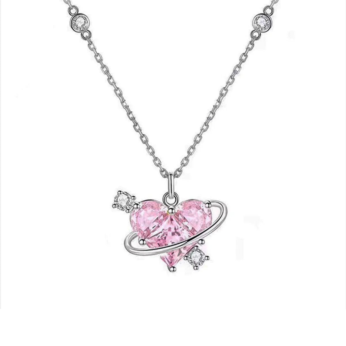 Elegant Sweet Heart Shape Butterfly Bow Knot Artificial Crystal Alloy Plating Inlay Zircon Women's Pendant Necklace